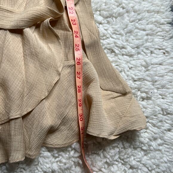 GB Beige Ruffle Wrap Mini Dress Muslin Material Tank Dress Sundress Neutral - Picture 7 of 7